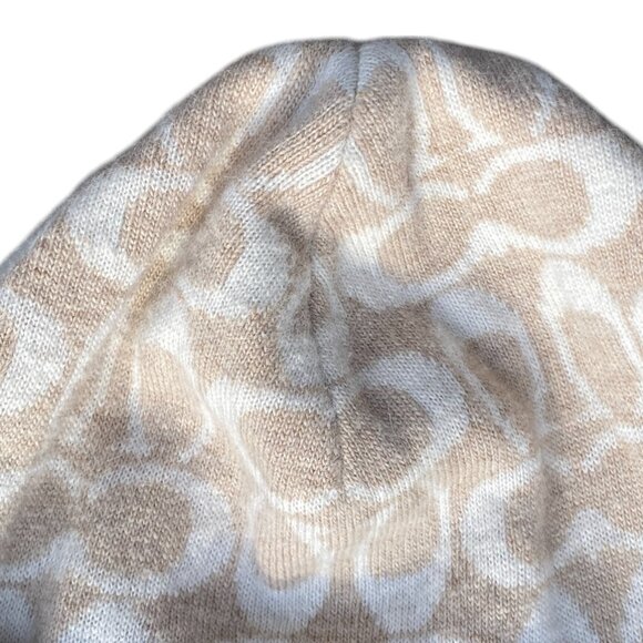 Coach Wool Cashmere Angora Signature Logo Hat Cream Tan Cuffed Beanie Winter - Picture 4 of 12